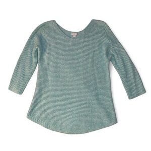 New York & Company Teal 3/4 Sleeve‎ Rib Knit Sweater